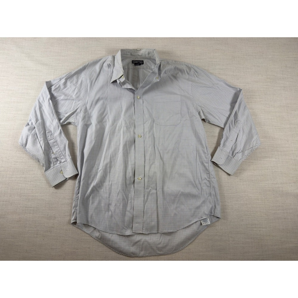 Lands End Mens Blue White 100% Cotton Button Down Shirt 16.5-33 Regular
